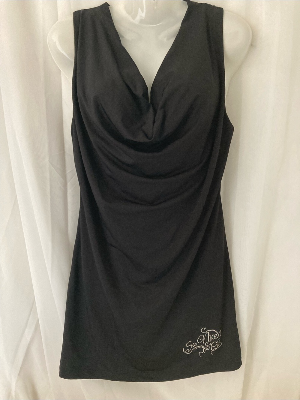 So Nice Black Draped Cocktail Dress Sleeveless Ruched Size L